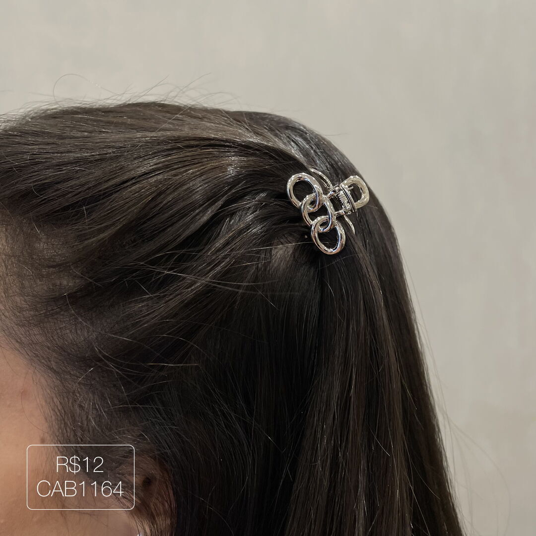 Hair Clip Mini Três Elos Liso Prateado